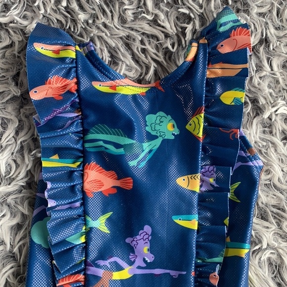 Disney Store Luca Ruffle Swimsuit for Girls Alberto Sea Monster Fish Blue Size 2 - Picture 3 of 10